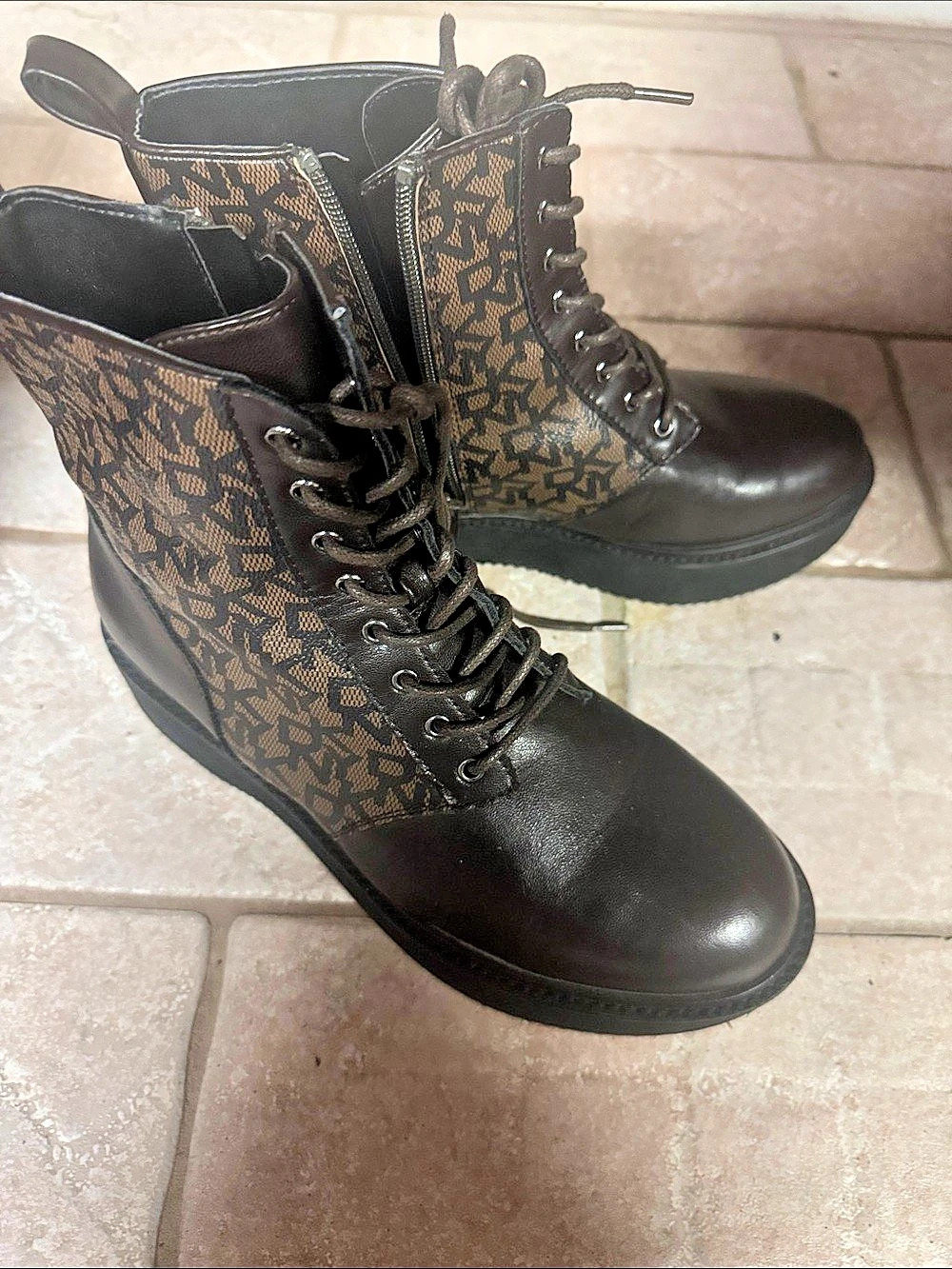 DKNY Rommily Lace-Up Boot Black & Brown Combat Boots